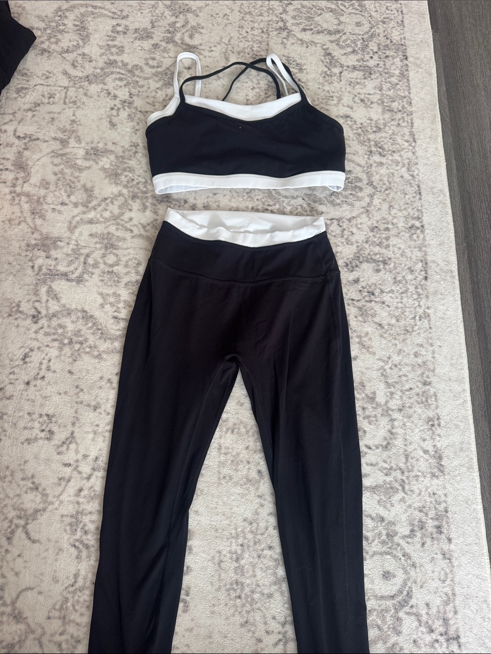 Black High-Waist Sports Bra and Leggings with White Trim